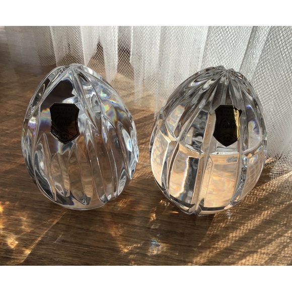 POLISH LEAD CRYSTAL EGG PAPERWEIGHTS VINTAGE LOT OF 2 HAND CUT GRID DESIGN - Picture 3 of 9